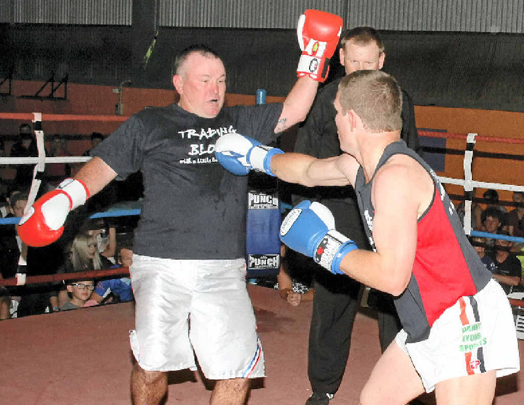 David Hallman (right) and Craig Monagle in a Warwick v Toowoomba fight.